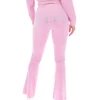 JUICY COUTURE SPRING SUMMER '22 COLLECTION PINK PETAL VELOUR DIAMANTE FLARED PANTS