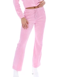 JUICY COUTURE SPRING SUMMER '22 COLLECTION PINK PETAL VELOUR DIAMANTE TRACKSUIT BOTTOM