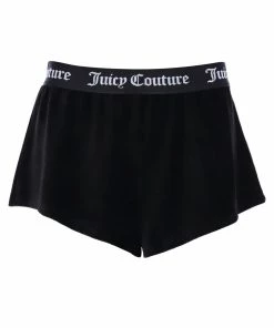 JUICY COUTURE BLACK RIBBED VELOUR LOUNGE FLARED SHORTS BOTTOMS