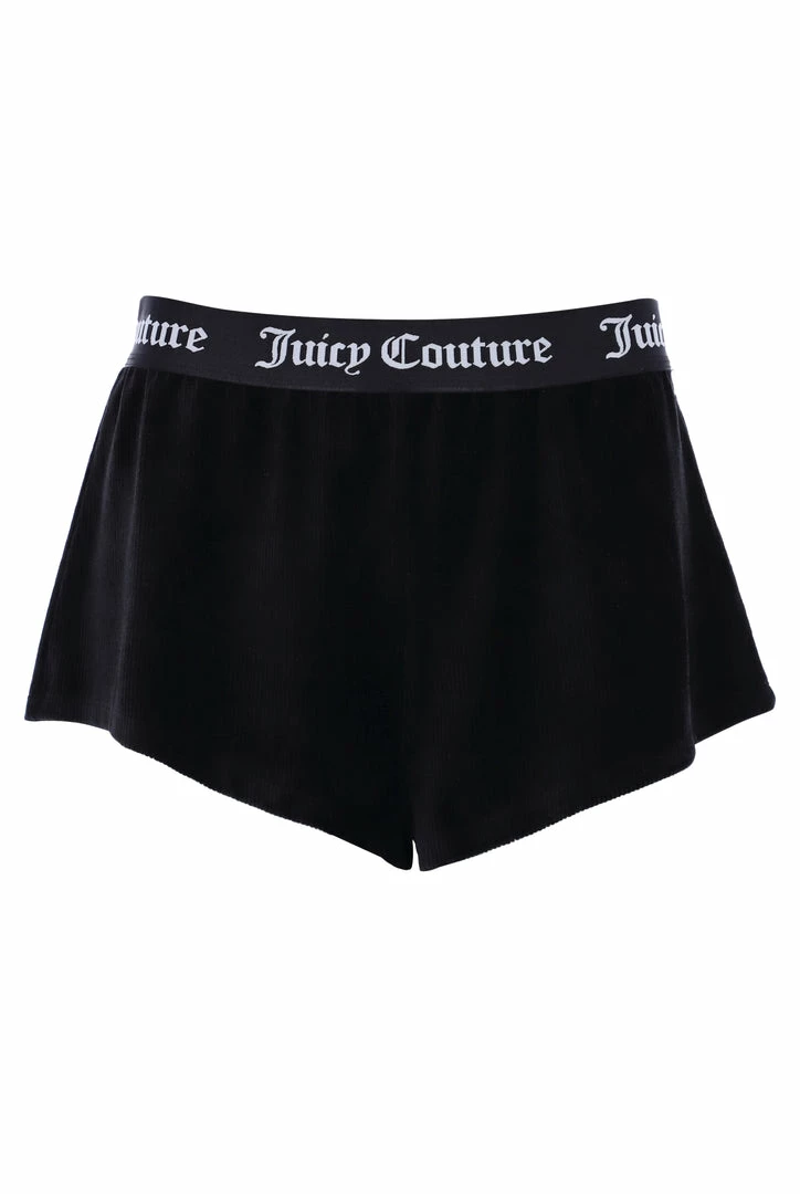 JUICY COUTURE BLACK RIBBED VELOUR LOUNGE FLARED SHORTS BOTTOMS