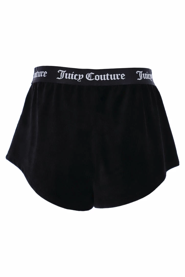 JUICY COUTURE BLACK RIBBED VELOUR LOUNGE FLARED SHORTS BOTTOMS