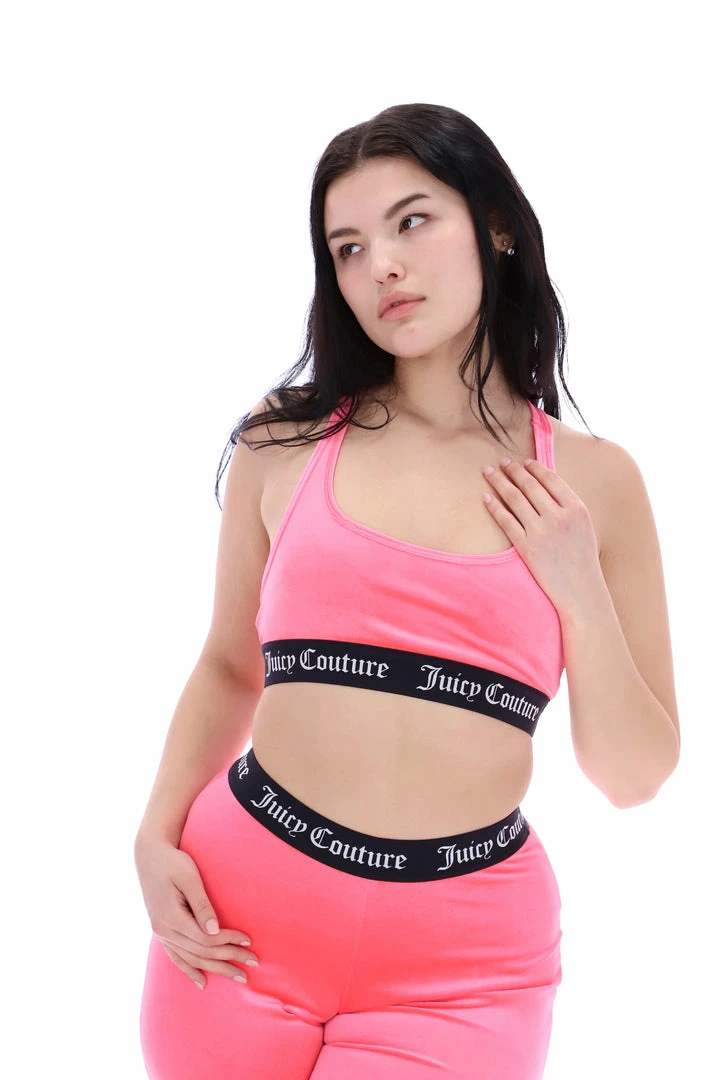 JUICY COUTURE SPRING SUMMER '22 COLLECTION FLURO PINK VELVET LOUNGE RACER BRA