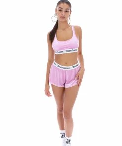 JUICY COUTURE LOUNGEWEAR ORCHID PINK VELVET LOUNGE FLARED SHORTS