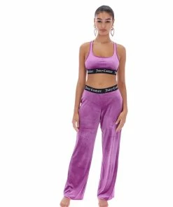 JUICY COUTURE PURPLE VELVET LOUNGE WIDE LEG BOTTOMS