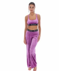 JUICY COUTURE PURPLE VELVET LOUNGE WIDE LEG BOTTOMS