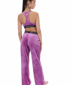 JUICY COUTURE PURPLE VELVET LOUNGE WIDE LEG BOTTOMS