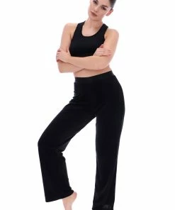 JUICY COUTURE BLACK RIBBED VELOUR WIDE LEG BOTTOMS
