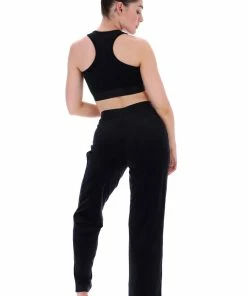 JUICY COUTURE BLACK RIBBED VELOUR WIDE LEG BOTTOMS