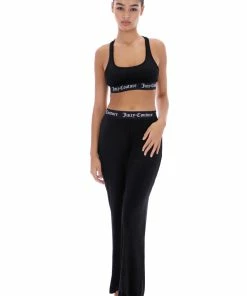JUICY COUTURE BLACK VELVET LOUNGE WIDE LEG BOTTOMS