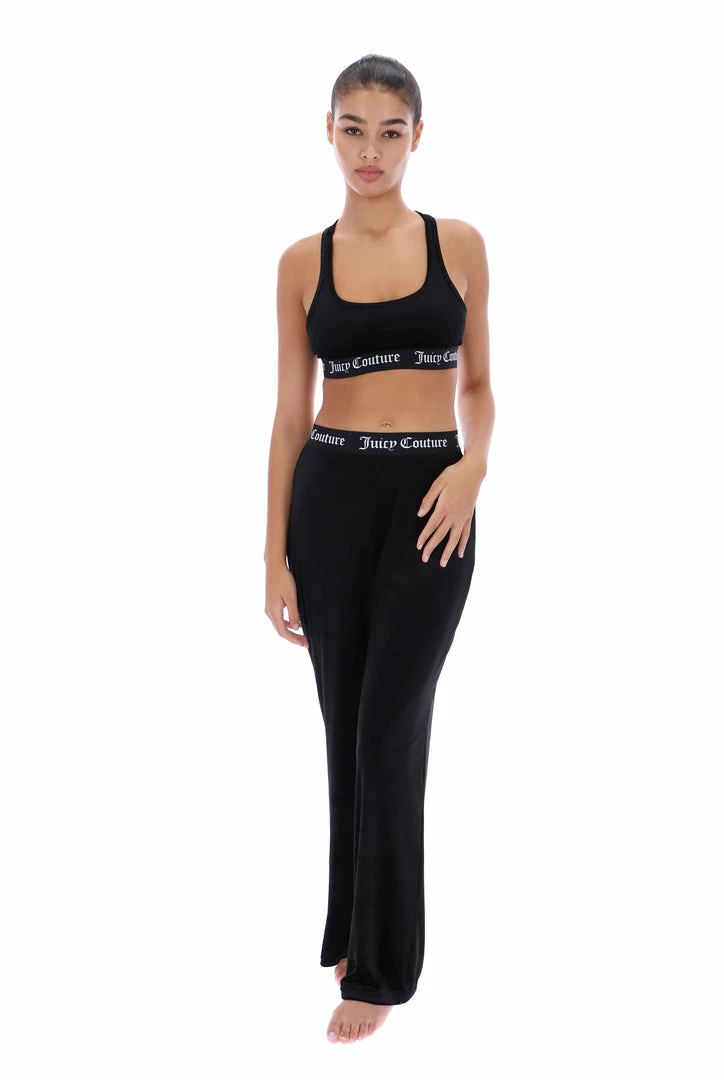 JUICY COUTURE BLACK VELVET LOUNGE WIDE LEG BOTTOMS