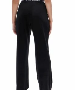 JUICY COUTURE BLACK VELVET LOUNGE WIDE LEG BOTTOMS