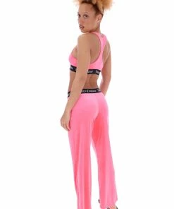 JUICY COUTURE SPRING SUMMER'22 COLLECTION FLURO PINK VELVET LOUNGE WIDE LEG BOTTOMS
