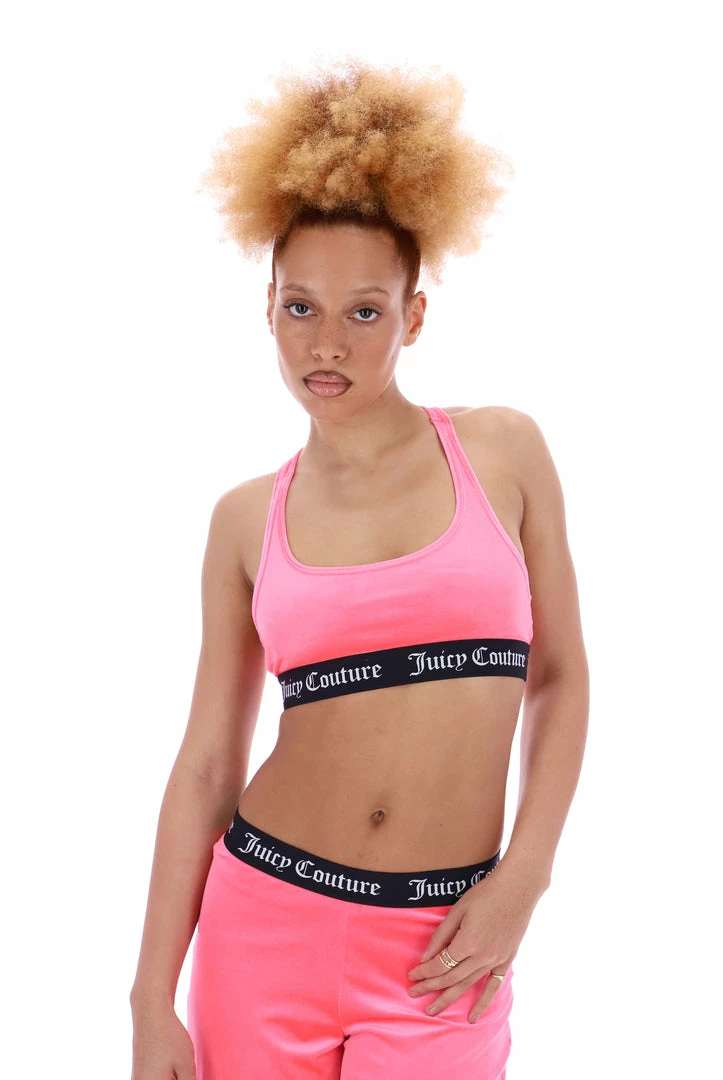 JUICY COUTURE SPRING SUMMER '22 COLLECTION FLURO PINK VELVET LOUNGE RACER BRA