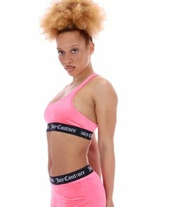 JUICY COUTURE SPRING SUMMER'22 COLLECTION FLURO PINK VELVET LOUNGE WIDE LEG BOTTOMS