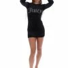 JUICY COUTURE DRESSES BLACK FITTED VELOUR LONG SLEEVED DRESS