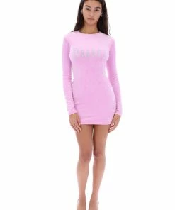 JUICY COUTURE ORCHID PINK FITTED VELOUR LONG SLEEVED DRESS DRESSES