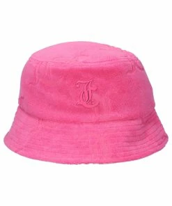 JUICY COUTURE FLURO PINK MONOGRAM TOWELLING BUCKET HAT SPRING SUMMER'22 COLLECTION