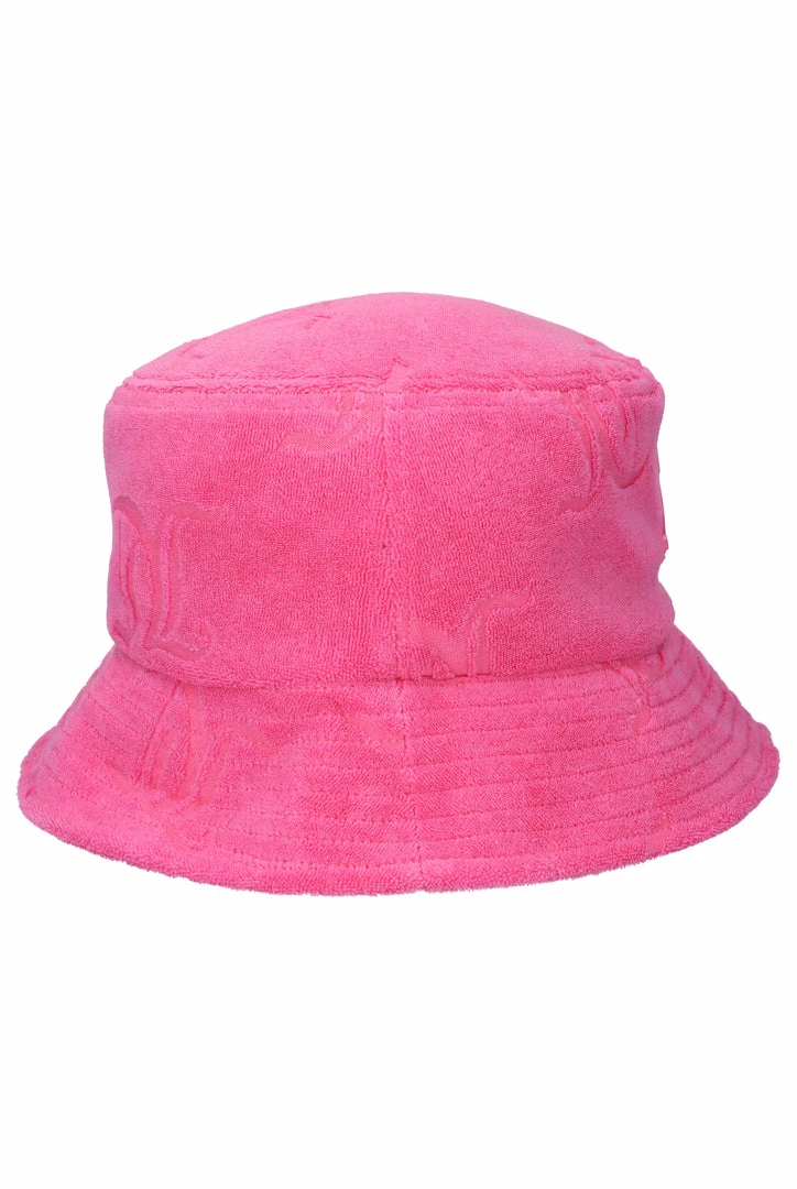 JUICY COUTURE FLURO PINK MONOGRAM TOWELLING BUCKET HAT SPRING SUMMER '22 COLLECTION