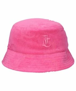 JUICY COUTURE FLURO PINK MONOGRAM TOWELLING BUCKET HAT SPRING SUMMER'22 COLLECTION