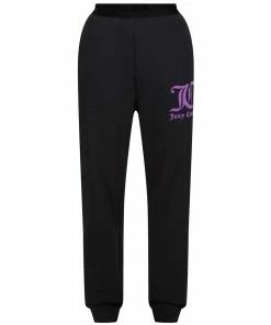 JUICY COUTURE BLACK FLOCKED BOYFRIEND CUFFED JOGGER TRACKSUITS
