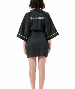 JUICY COUTURE BLACK SATIN EMBROIDERED KIMONO