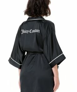 JUICY COUTURE BLACK SATIN EMBROIDERED KIMONO