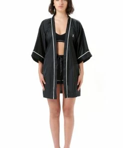 JUICY COUTURE BLACK SATIN EMBROIDERED KIMONO