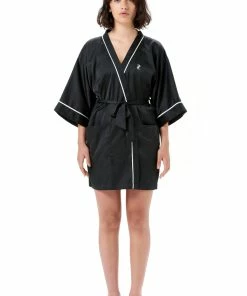 JUICY COUTURE BLACK SATIN EMBROIDERED KIMONO