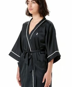 JUICY COUTURE BLACK SATIN EMBROIDERED KIMONO