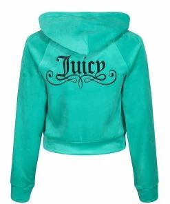 JUICY COUTURE TRACKSUITS GREEN VELOUR CREST HOODIE