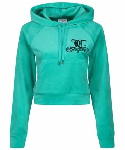 JUICY COUTURE TRACKSUITS GREEN VELOUR CREST HOODIE