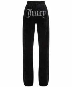 JUICY COUTURE TRACKSUITS BLACK VELOUR DIAMANTE TRACKSUIT BOTTOM