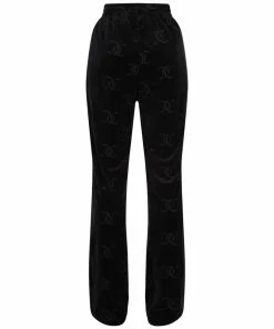 JUICY COUTURE TRACKSUITS BLACK MONOGRAM VELOUR TRACKSUIT BOTTOMS