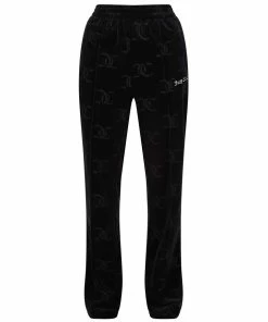 JUICY COUTURE TRACKSUITS BLACK MONOGRAM VELOUR TRACKSUIT BOTTOMS